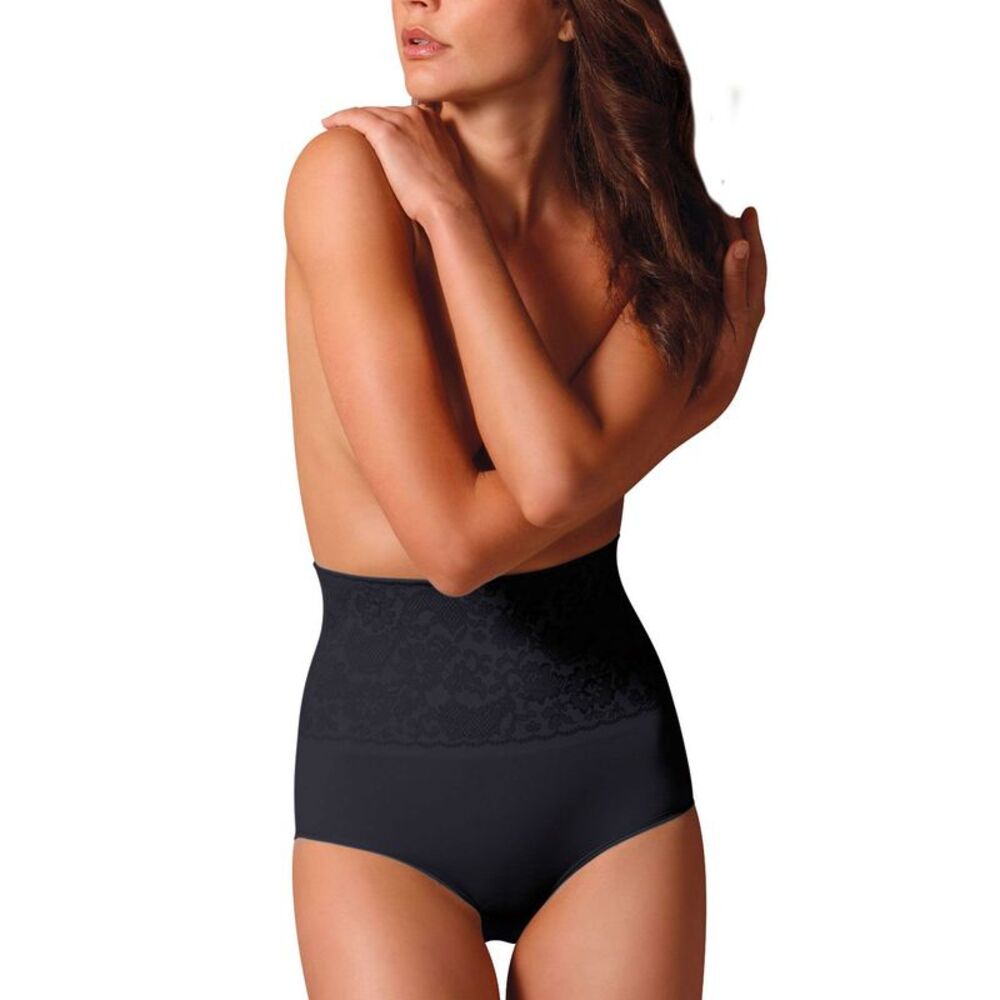 Control Body High Waist Brief Lace Waistband Women Black Shapewear